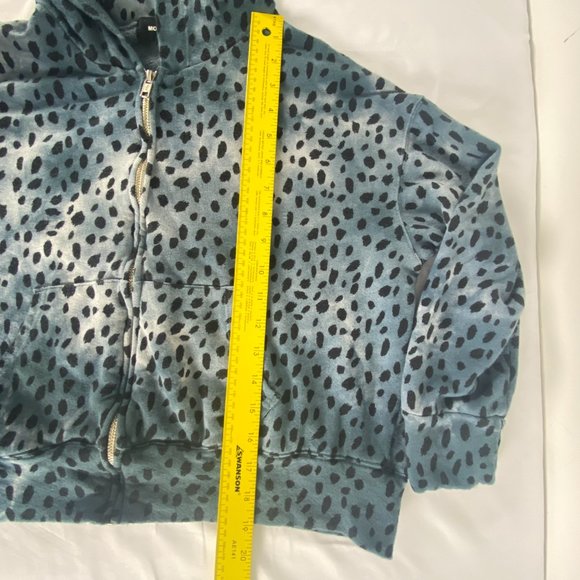 Monrow Hoodie Women XS Cropped Zip Up Cheetah Print Blue Jacket - Picture 9 of 14